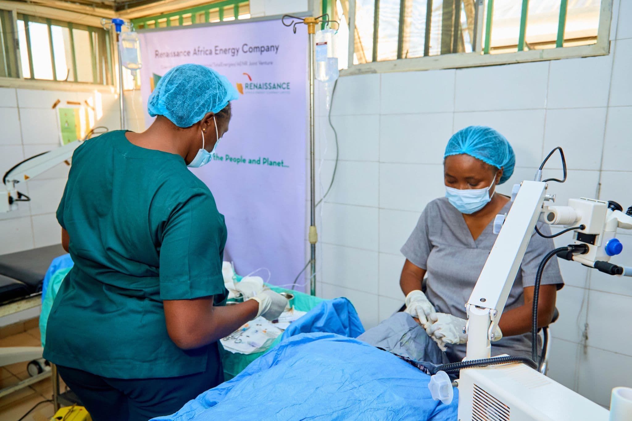 Renaissance medical professionals performing eye surgery during a Vision First Plus outreach